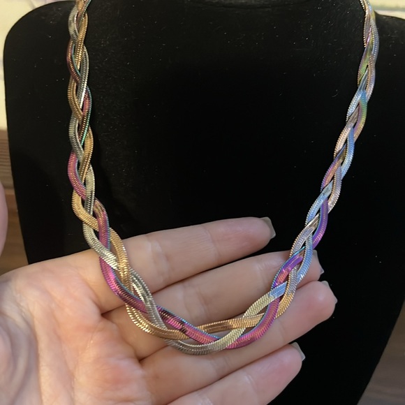 Stainless steel multi color braided necklace - Picture 2 of 2